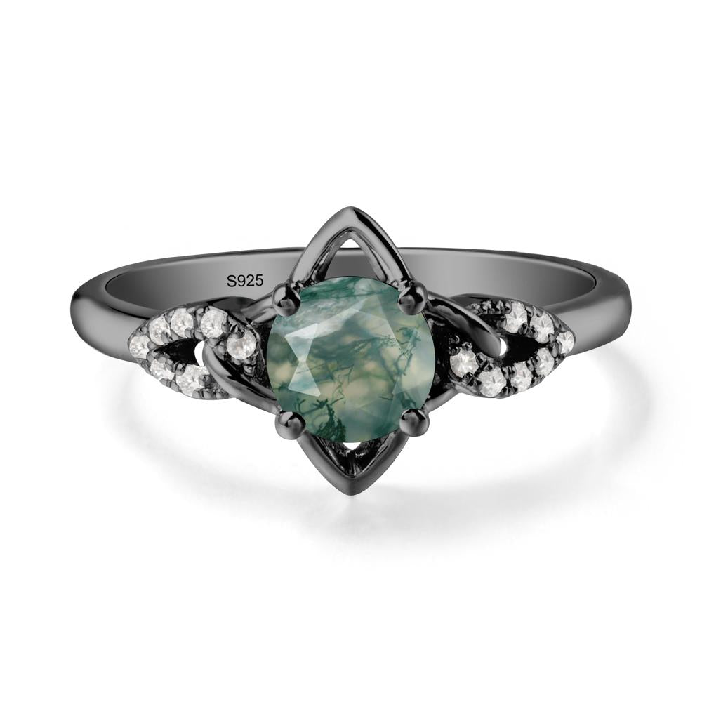 Round Moss Agate Ring with Celtic Knot - LUO Jewelry #metal_black finish sterling silver