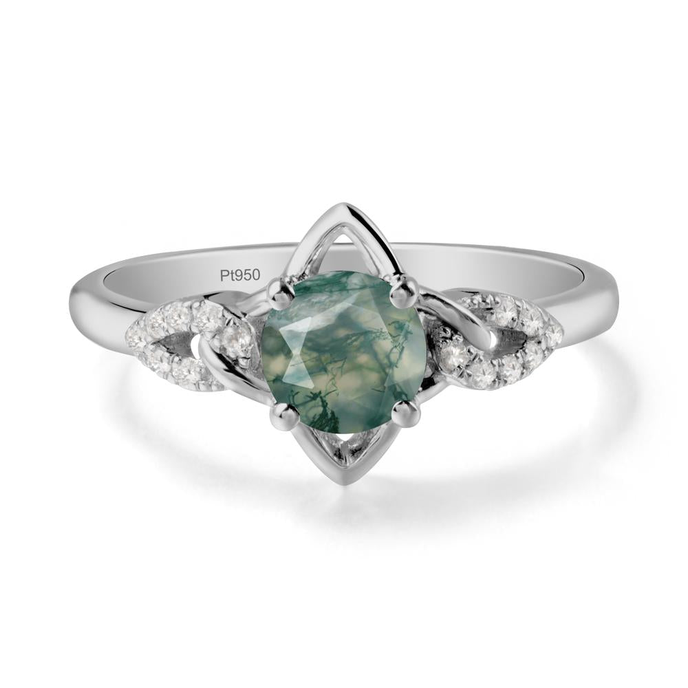 Round Moss Agate Ring with Celtic Knot - LUO Jewelry #metal_platinum