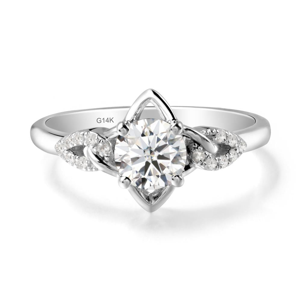 Floral Inspired Moissanite Ring with Leaves - LUO Jewelry #metal_14k white gold