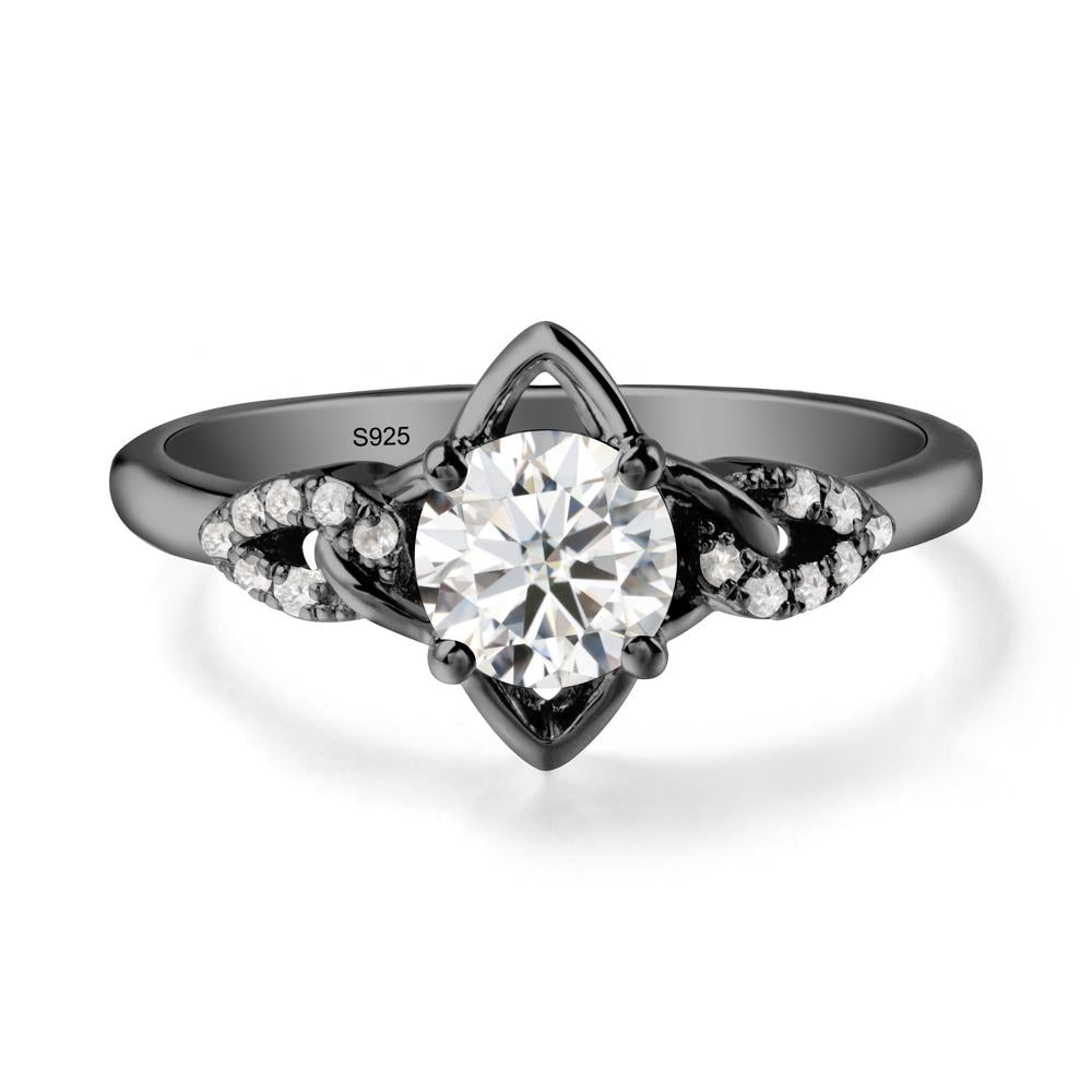Floral Inspired Moissanite Ring with Leaves - LUO Jewelry #metal_black finish sterling silver