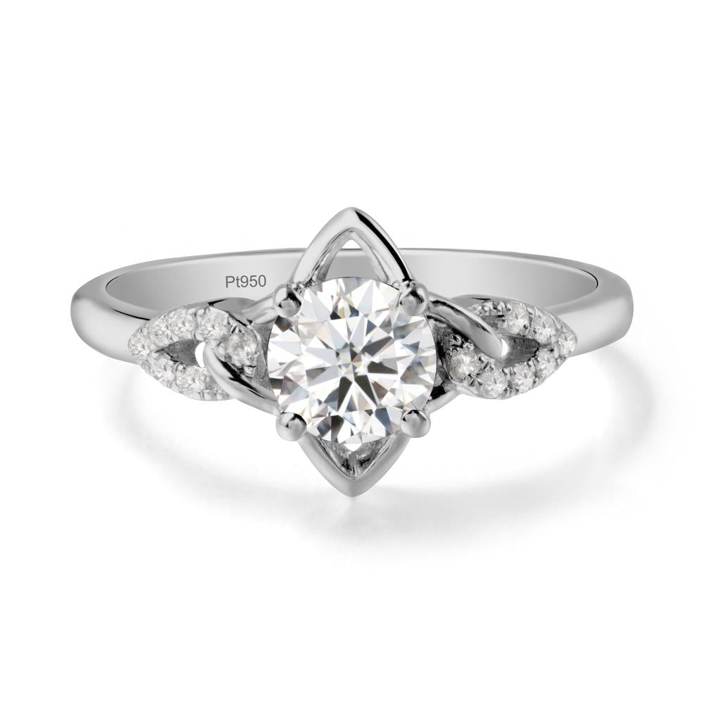 Floral Inspired Moissanite Ring with Leaves - LUO Jewelry #metal_platinum