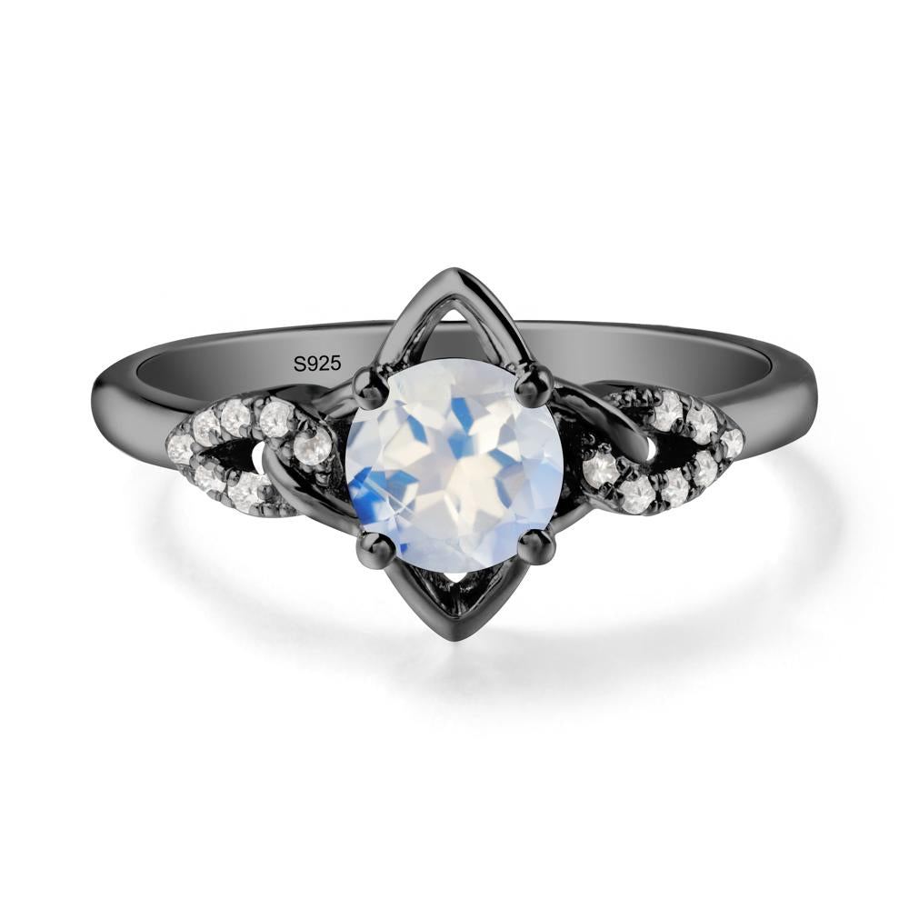 Round Moonstone Ring with Geometric Line - LUO Jewelry #metal_black finish sterling silver