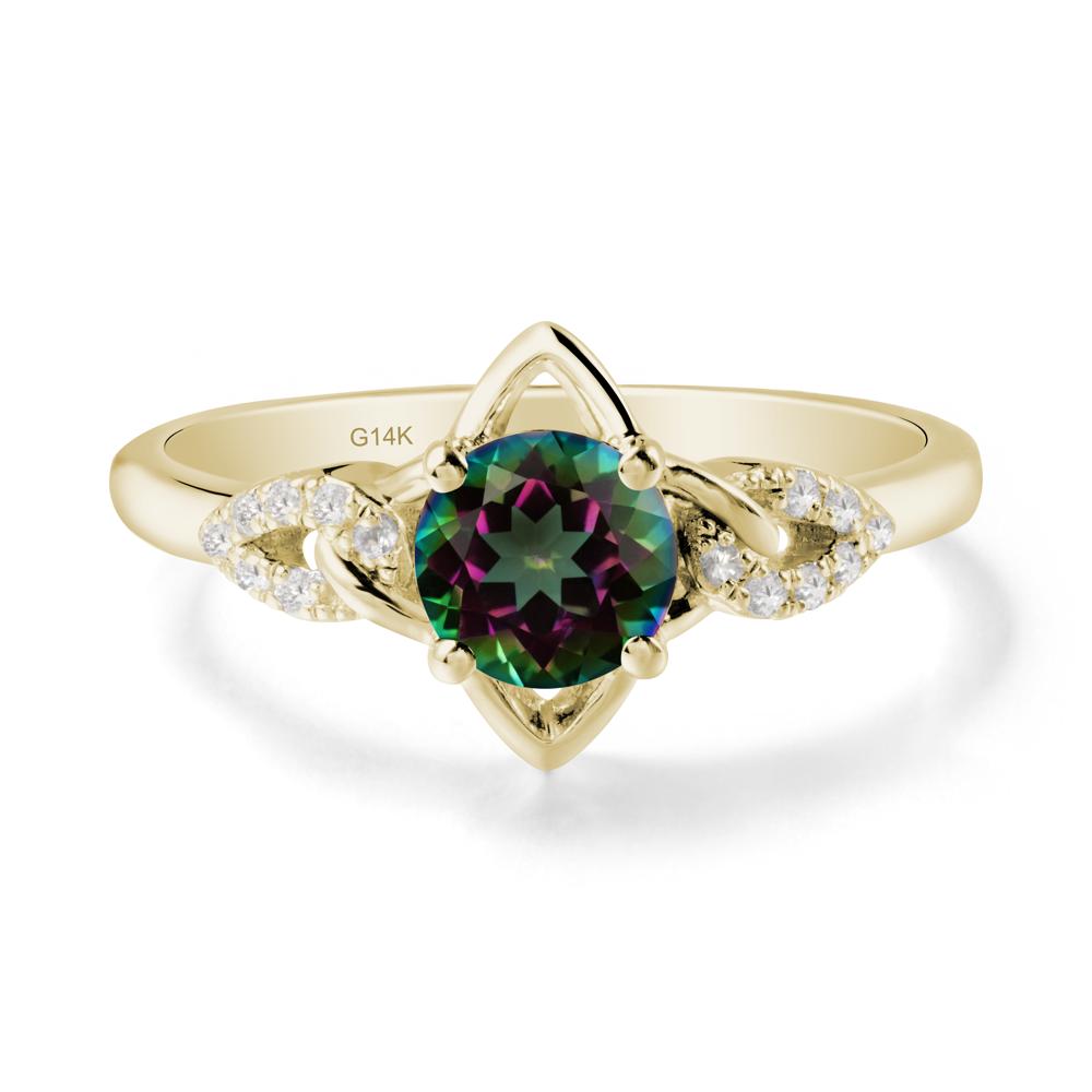 Round Mystic Topaz Ring with Geometric Line - LUO Jewelry #metal_14k yellow gold