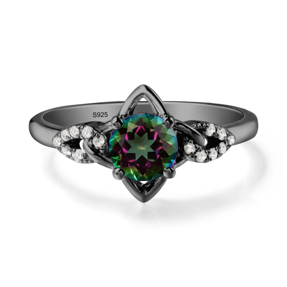 Round Mystic Topaz Ring with Geometric Line - LUO Jewelry #metal_black finish sterling silver