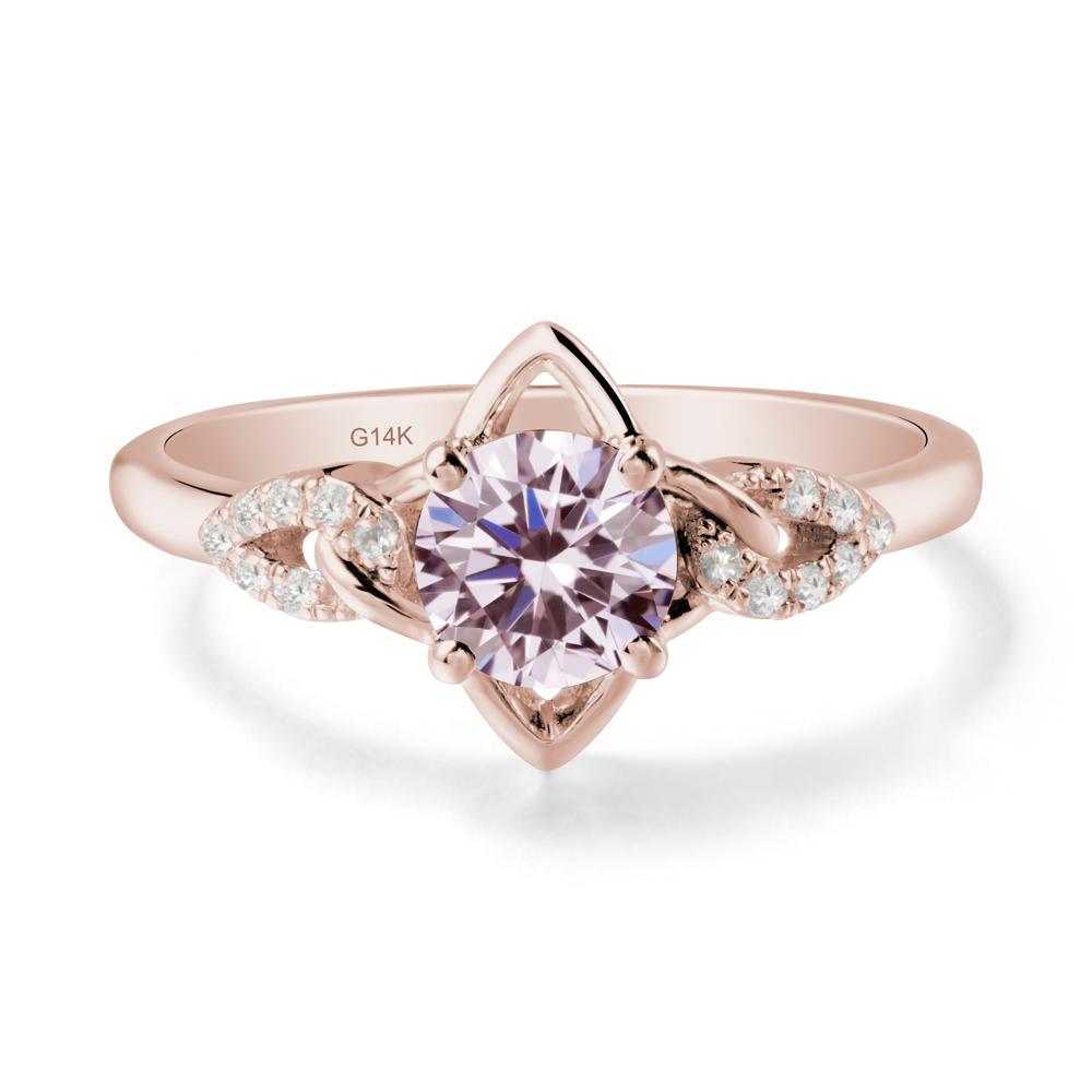 Floral Inspired Pink Cubic Zirconia Ring with Leaves - LUO Jewelry #metal_14k rose gold