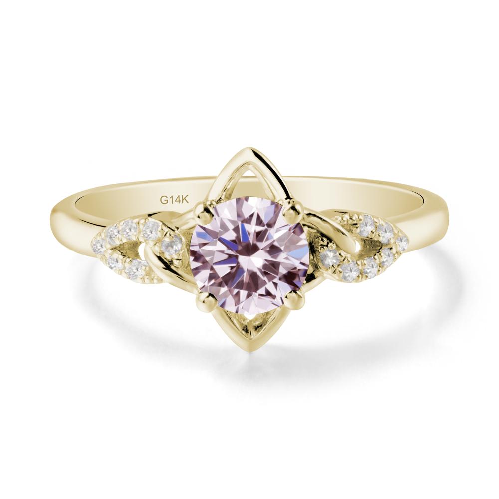 Floral Inspired Pink Cubic Zirconia Ring with Leaves - LUO Jewelry #metal_14k yellow gold