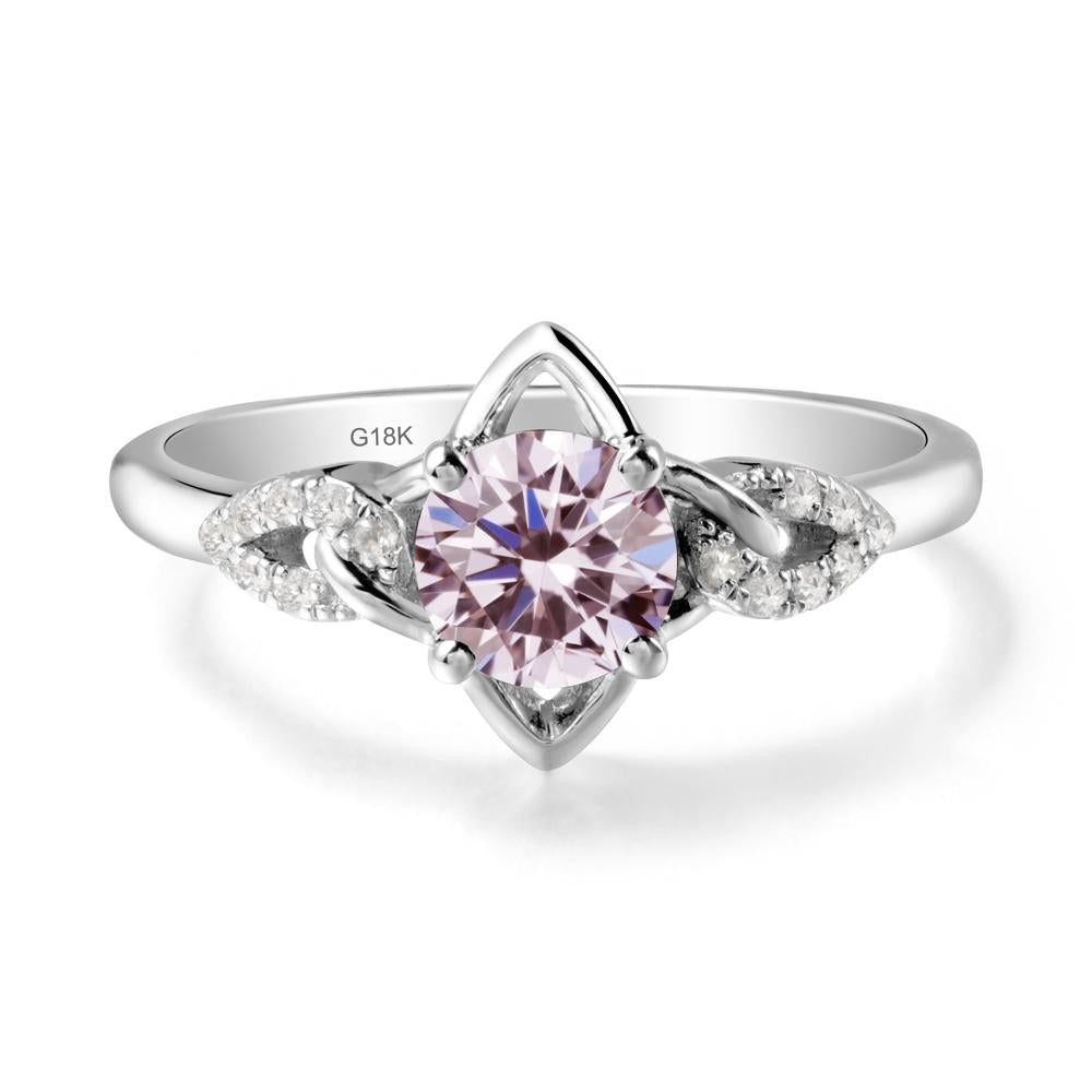 Floral Inspired Pink Cubic Zirconia Ring with Leaves - LUO Jewelry #metal_18k white gold