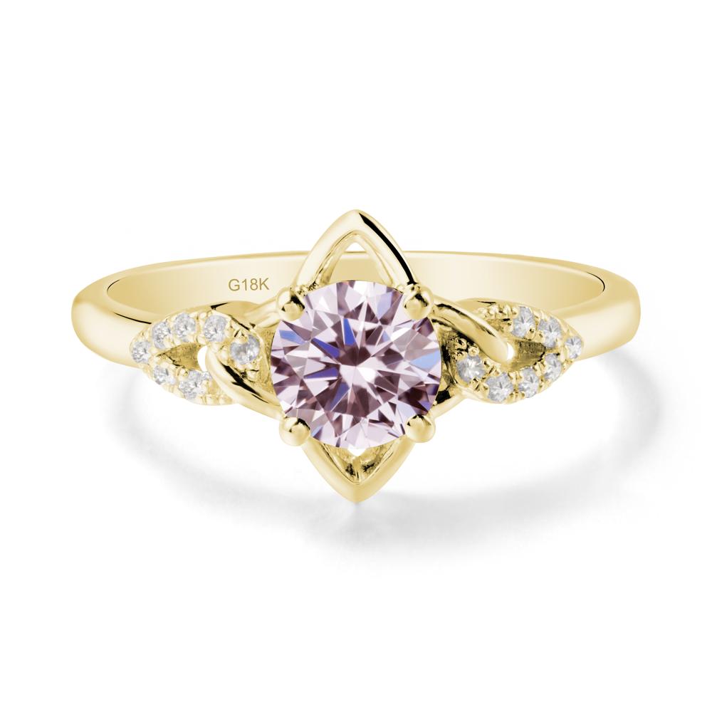 Floral Inspired Pink Cubic Zirconia Ring with Leaves - LUO Jewelry #metal_18k yellow gold