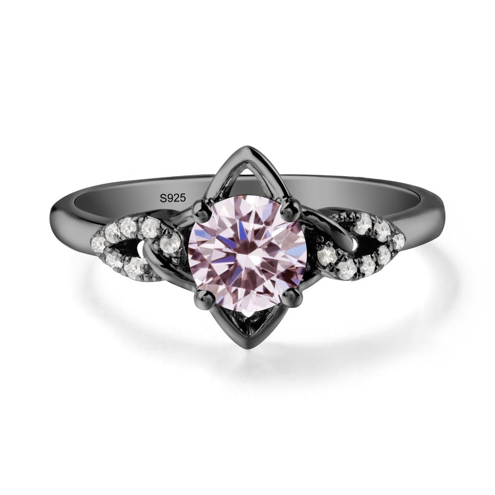 Floral Inspired Pink Cubic Zirconia Ring with Leaves - LUO Jewelry #metal_black finish sterling silver