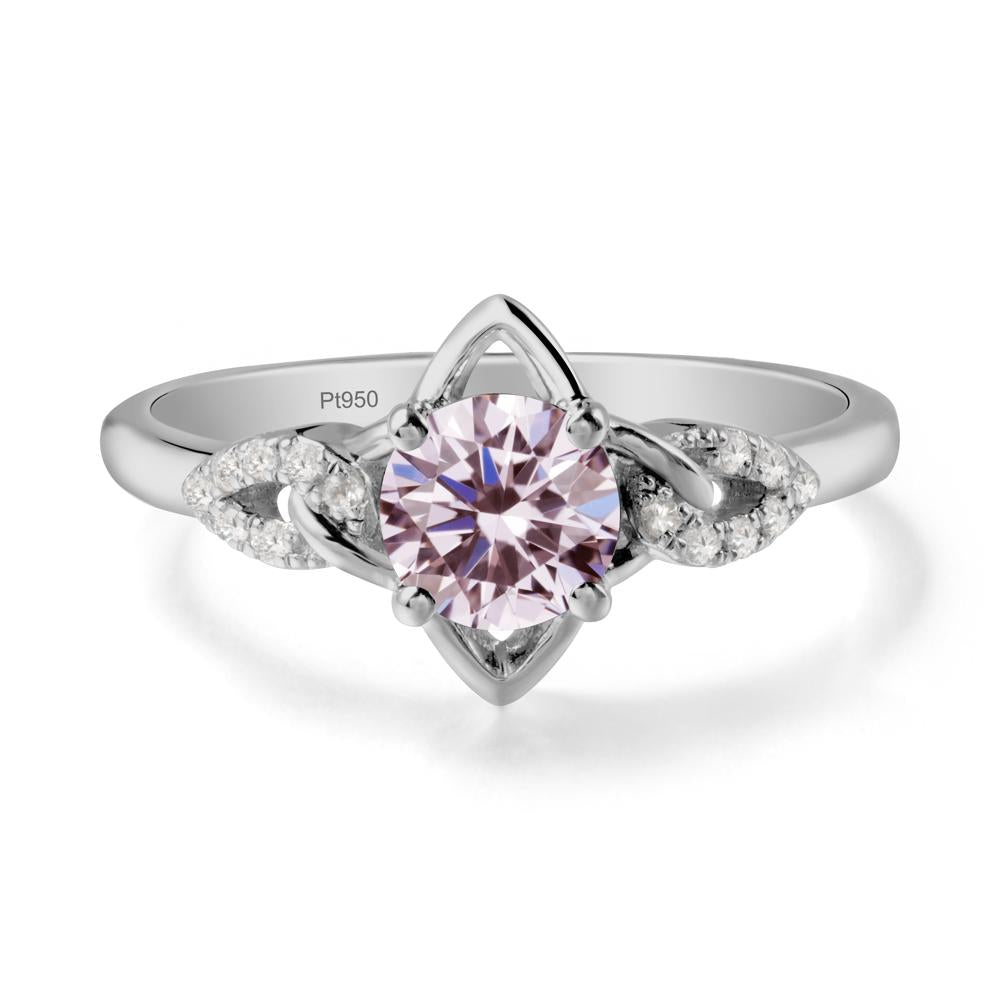 Floral Inspired Pink Cubic Zirconia Ring with Leaves - LUO Jewelry #metal_platinum