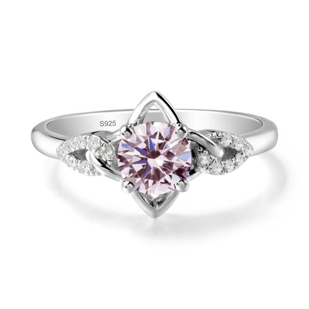 Floral Inspired Pink Cubic Zirconia Ring with Leaves - LUO Jewelry #metal_sterling silver