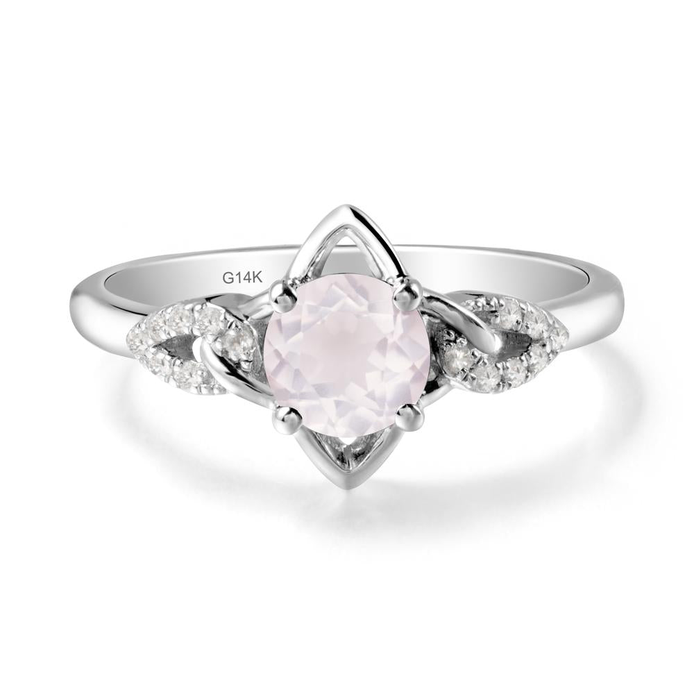 Floral Inspired Rose Quartz Ring with Leaves - LUO Jewelry #metal_14k white gold