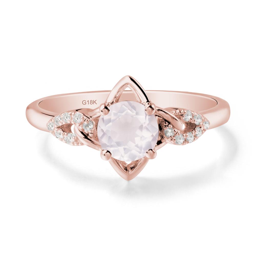Floral Inspired Rose Quartz Ring with Leaves - LUO Jewelry #metal_18k rose gold