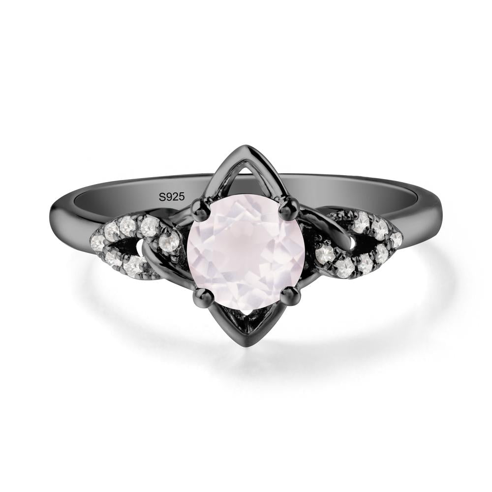 Floral Inspired Rose Quartz Ring with Leaves - LUO Jewelry #metal_black finish sterling silver