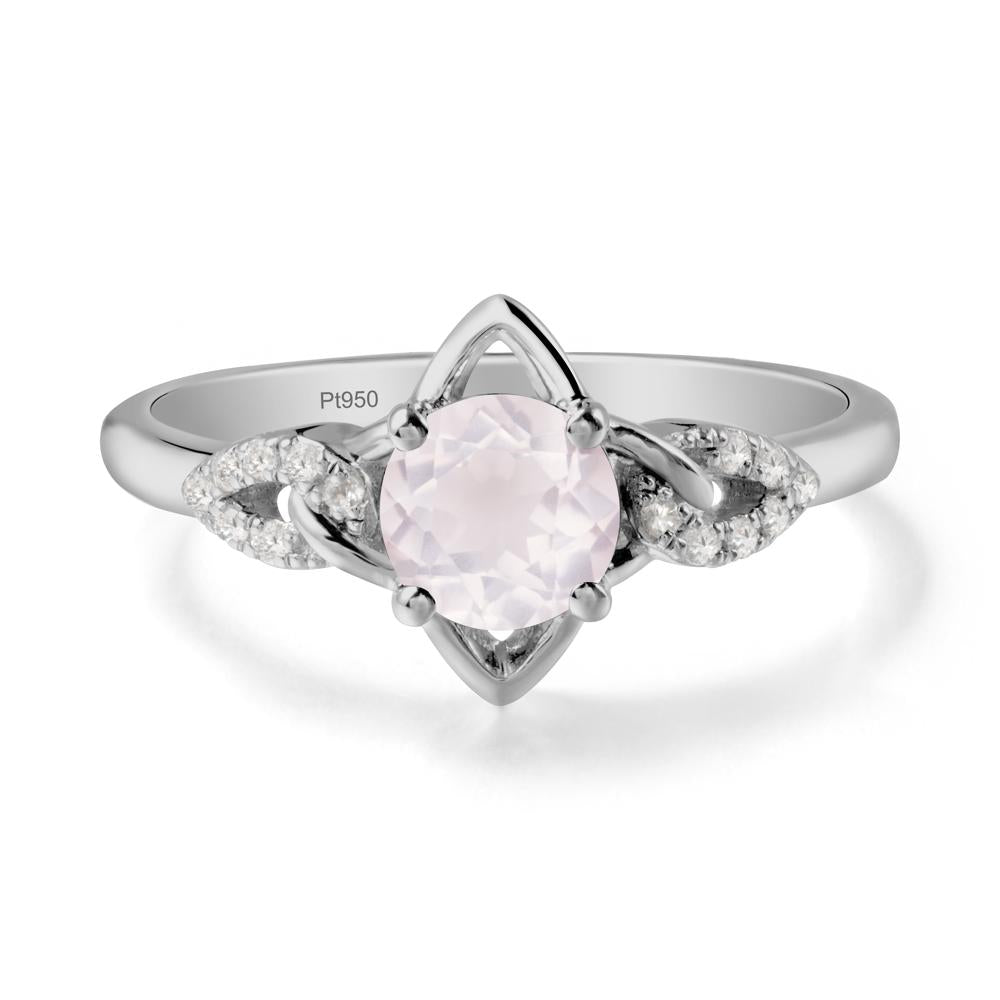 Floral Inspired Rose Quartz Ring with Leaves - LUO Jewelry #metal_platinum