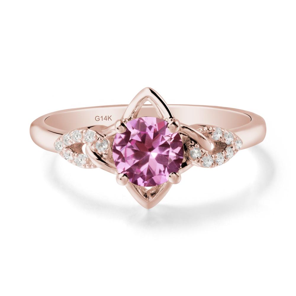 Round Pink Sapphire Ring with Geometric Line - LUO Jewelry #metal_14k rose gold