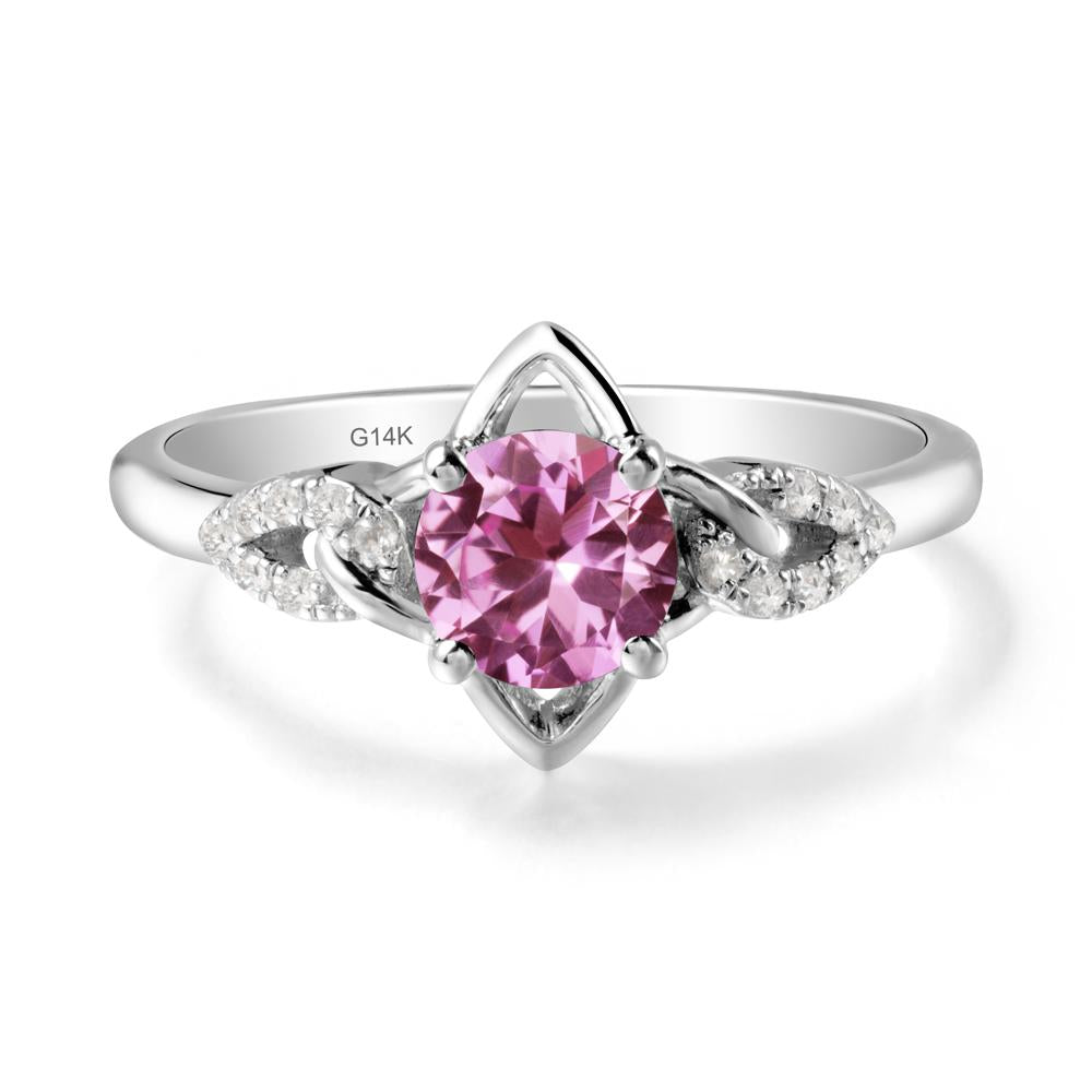 Round Pink Sapphire Ring with Geometric Line - LUO Jewelry #metal_14k white gold