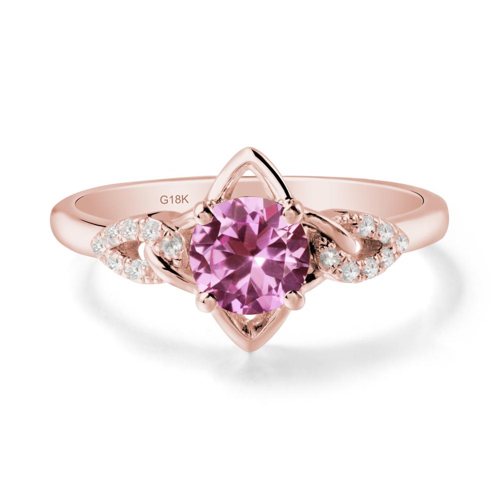 Round Pink Sapphire Ring with Geometric Line - LUO Jewelry #metal_18k rose gold