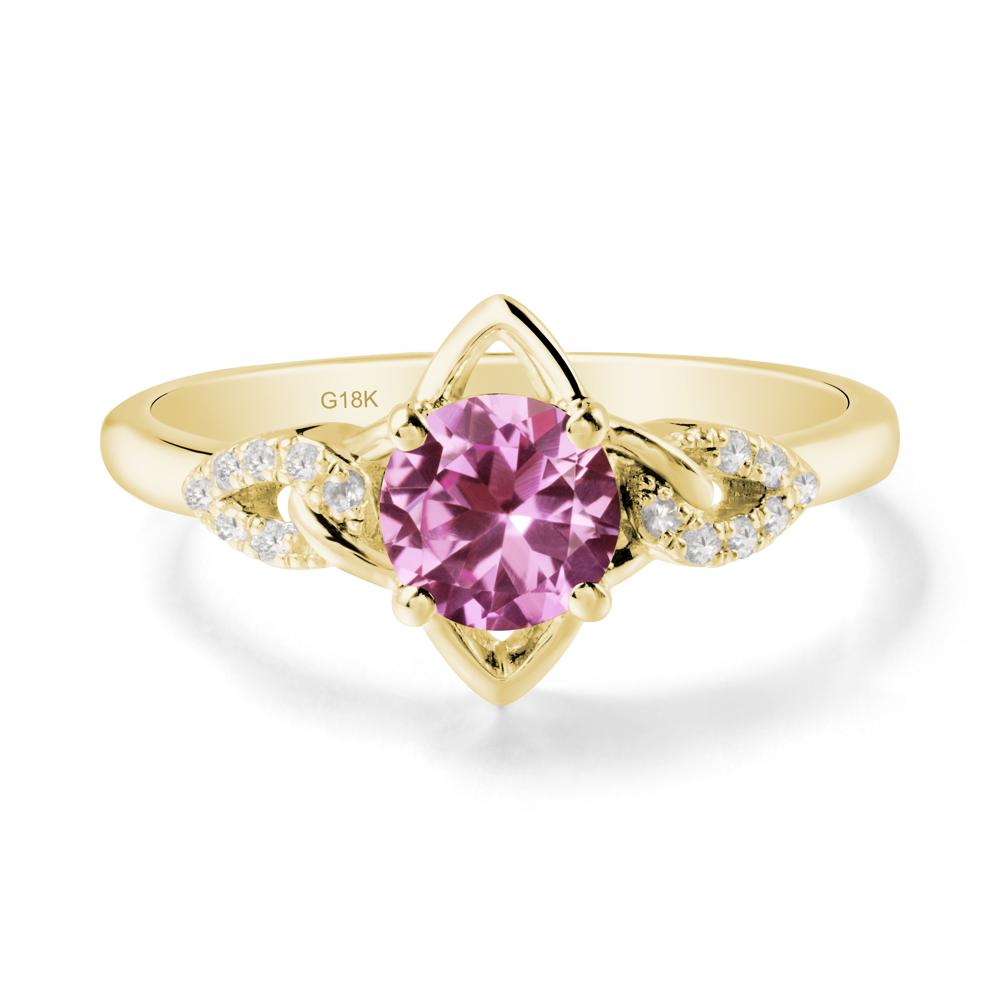 Round Pink Sapphire Ring with Geometric Line - LUO Jewelry #metal_18k yellow gold