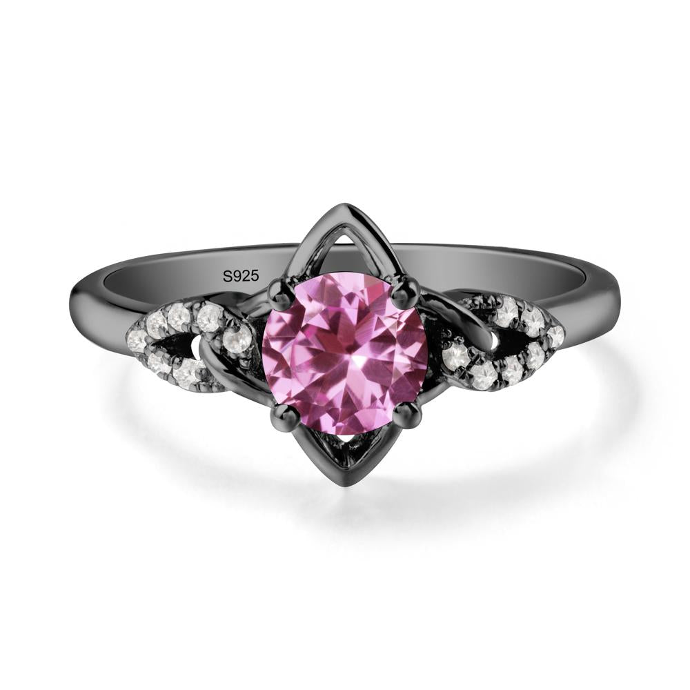 Round Pink Sapphire Ring with Geometric Line - LUO Jewelry #metal_black finish sterling silver