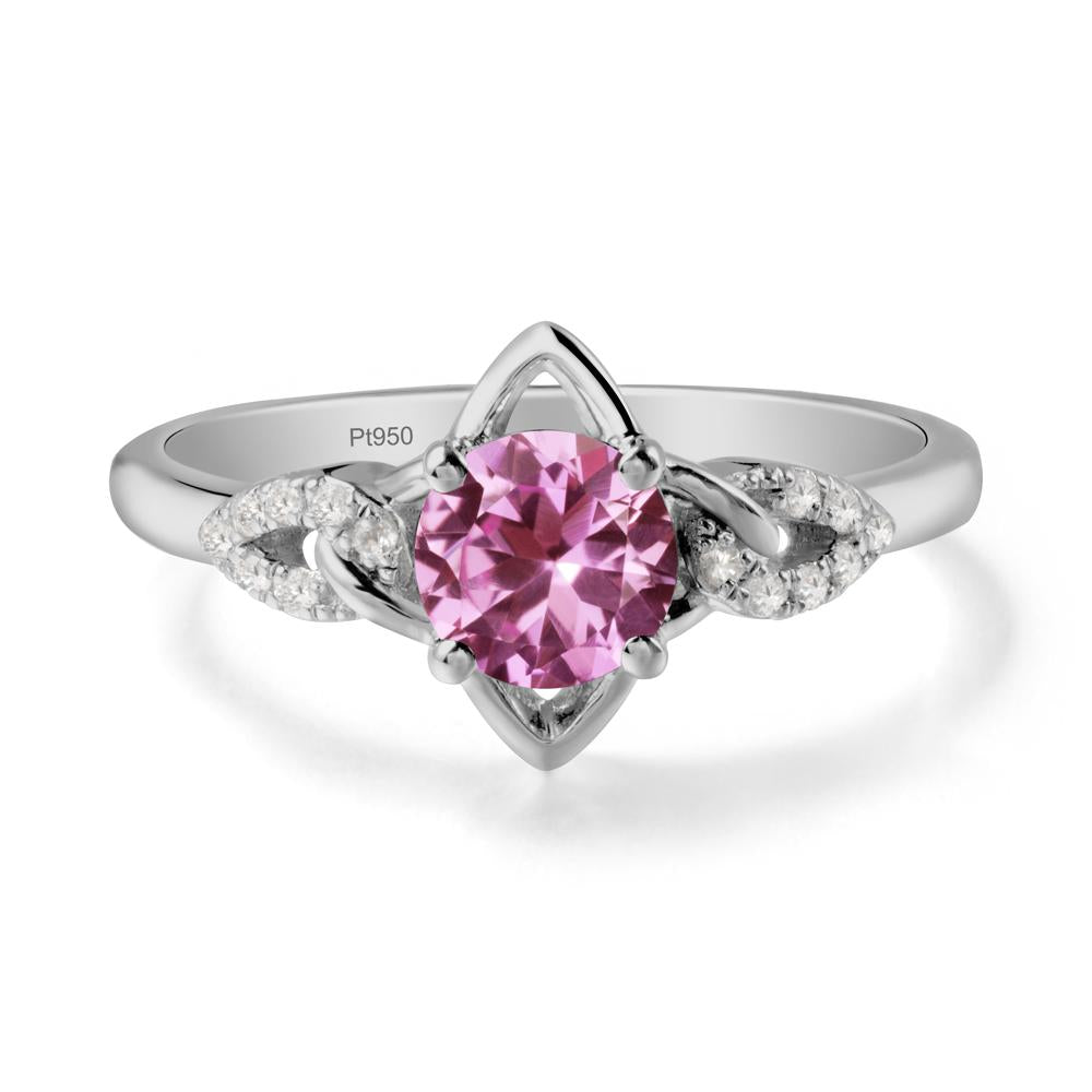Round Pink Sapphire Ring with Geometric Line - LUO Jewelry #metal_platinum