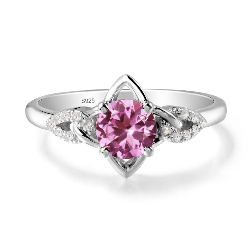 Round Pink Sapphire Ring with Geometric Line - LUO Jewelry #metal_sterling silver