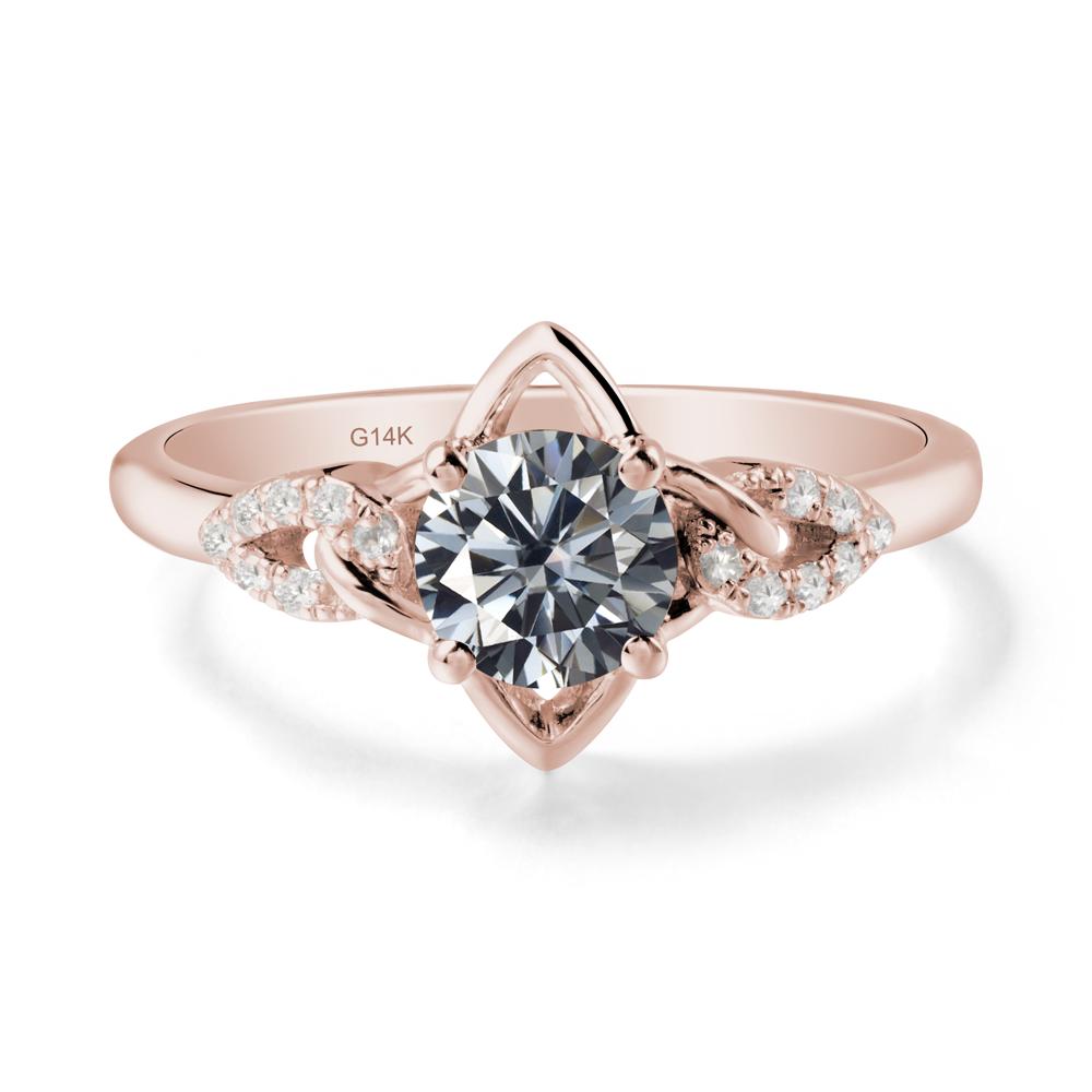 Floral Inspired Grey Moissanite Ring with Leaves - LUO Jewelry #metal_14k rose gold