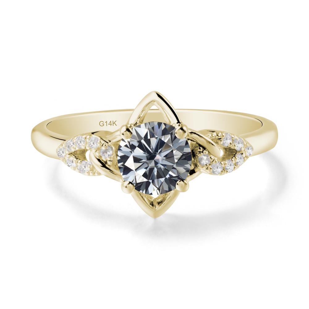 Floral Inspired Grey Moissanite Ring with Leaves - LUO Jewelry #metal_14k yellow gold