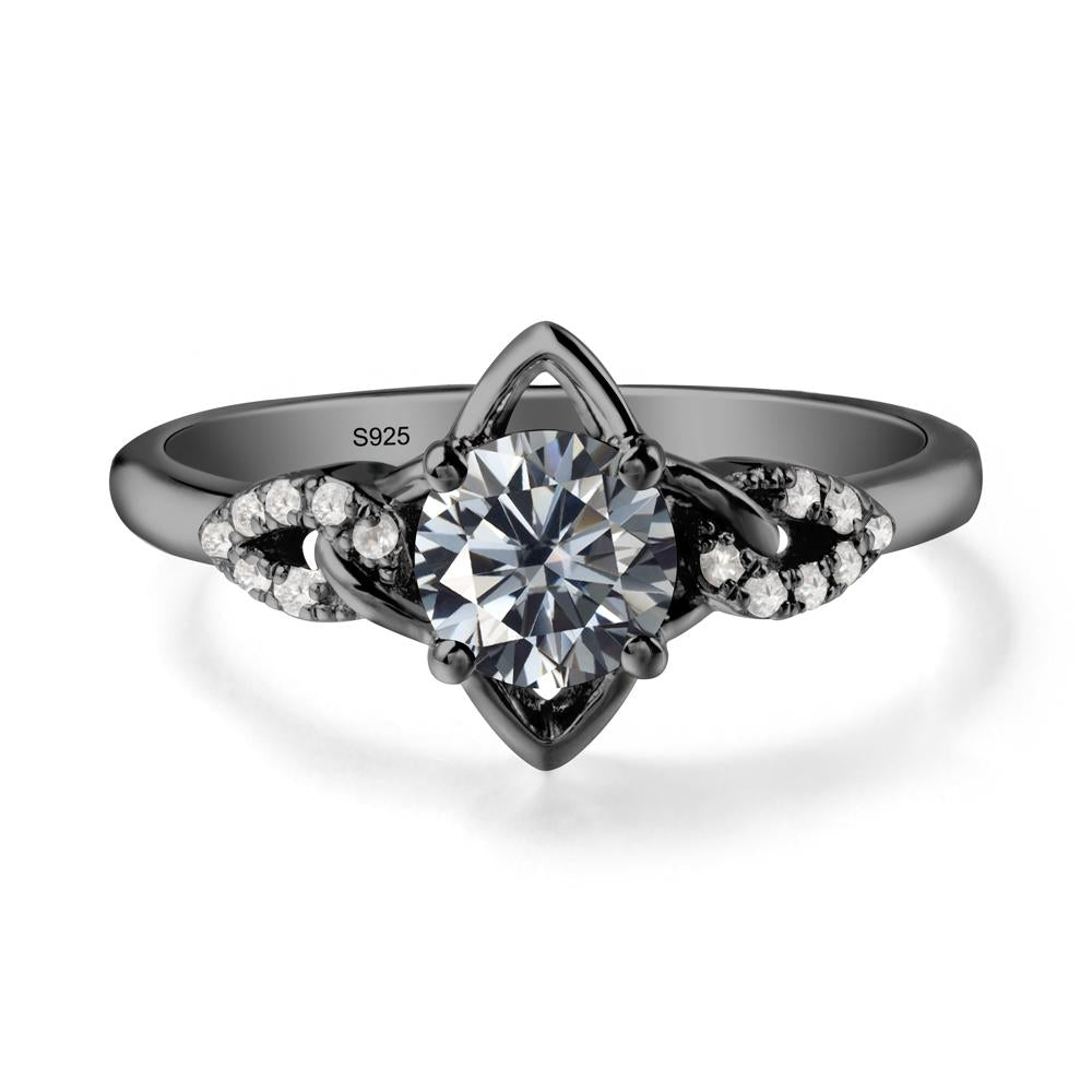 Floral Inspired Grey Moissanite Ring with Leaves - LUO Jewelry #metal_black finish sterling silver