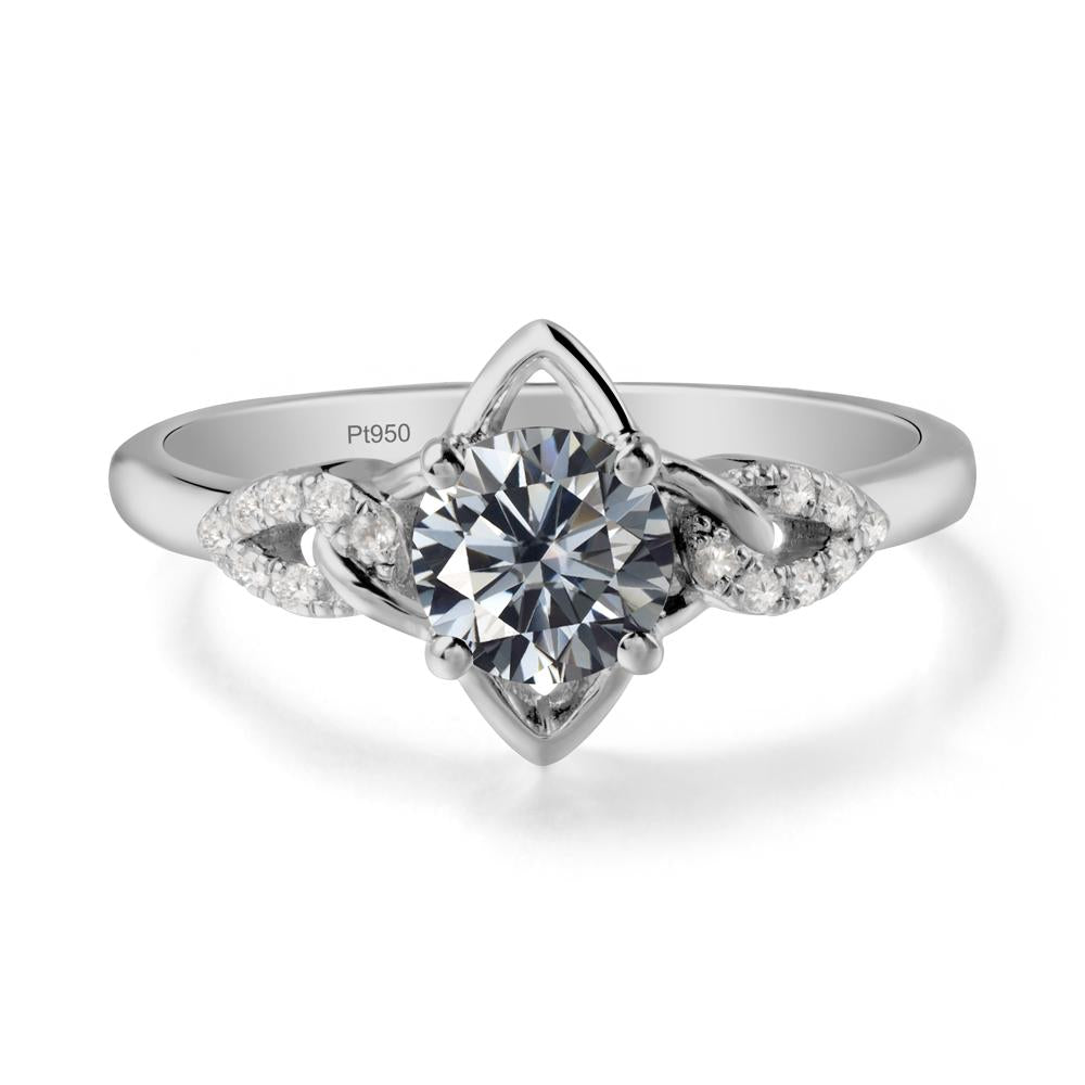 Floral Inspired Grey Moissanite Ring with Leaves - LUO Jewelry #metal_platinum