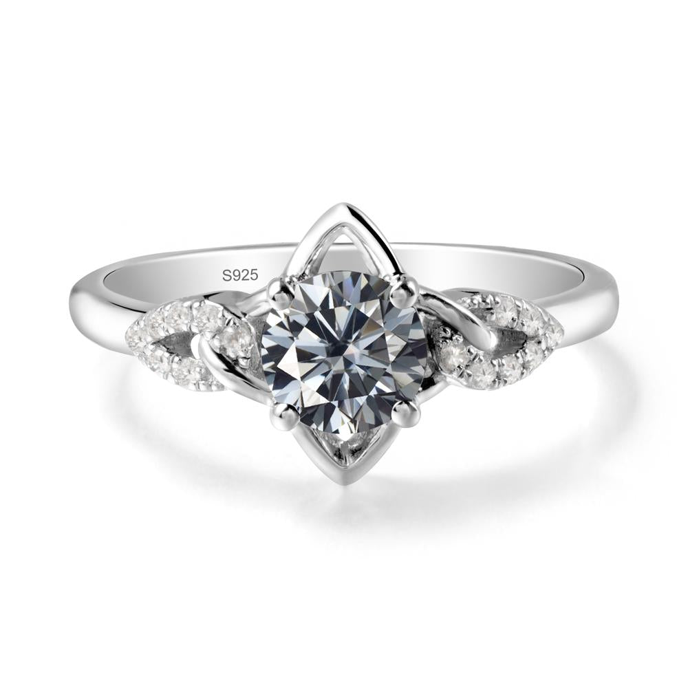 Floral Inspired Grey Moissanite Ring with Leaves - LUO Jewelry #metal_sterling silver