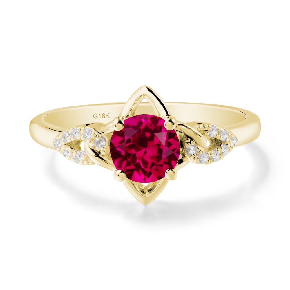 Round Ruby Ring with Geometric Line - LUO Jewelry #metal_18k yellow gold