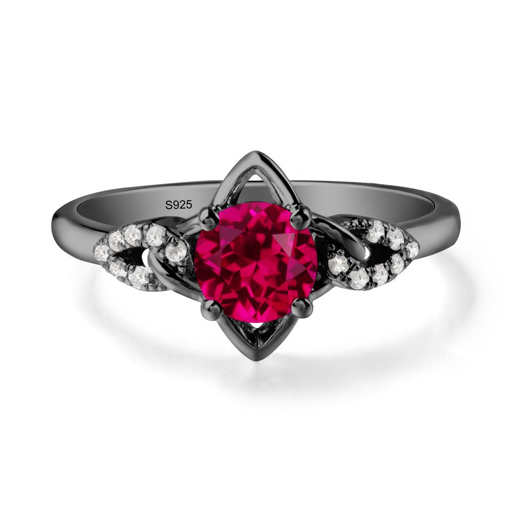 Round Ruby Ring with Geometric Line - LUO Jewelry #metal_black finish sterling silver