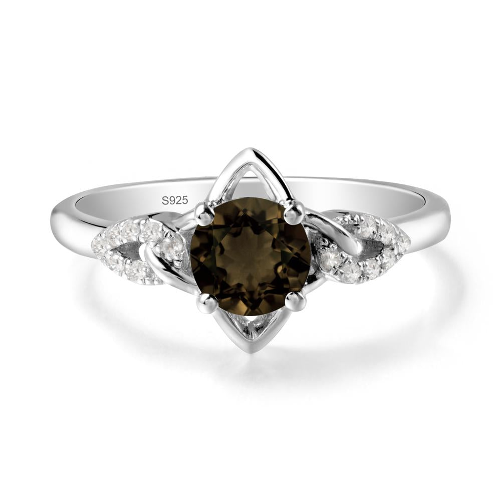 Round Smoky Quartz Ring with Geometric Line - LUO Jewelry #metal_sterling silver