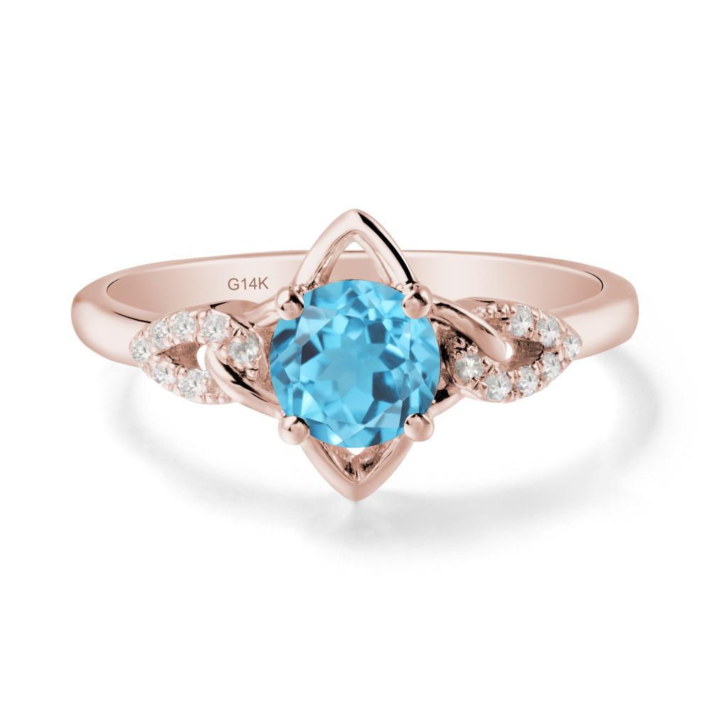 Floral Inspired Swiss Blue Topaz Ring with Leaves - LUO Jewelry #metal_14k rose gold