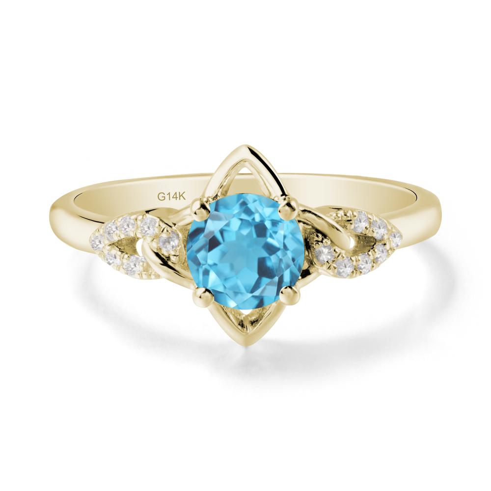 Floral Inspired Swiss Blue Topaz Ring with Leaves - LUO Jewelry #metal_14k yellow gold