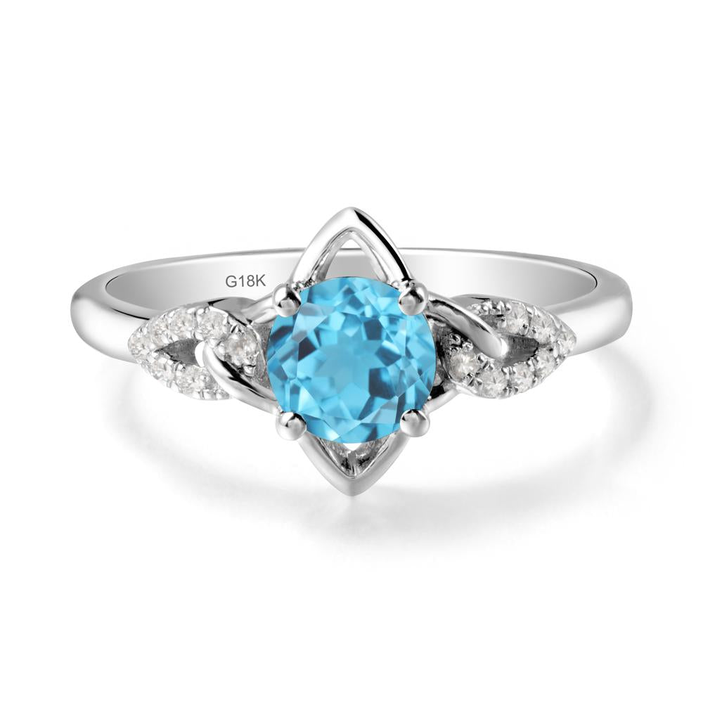 Floral Inspired Swiss Blue Topaz Ring with Leaves - LUO Jewelry #metal_18k white gold