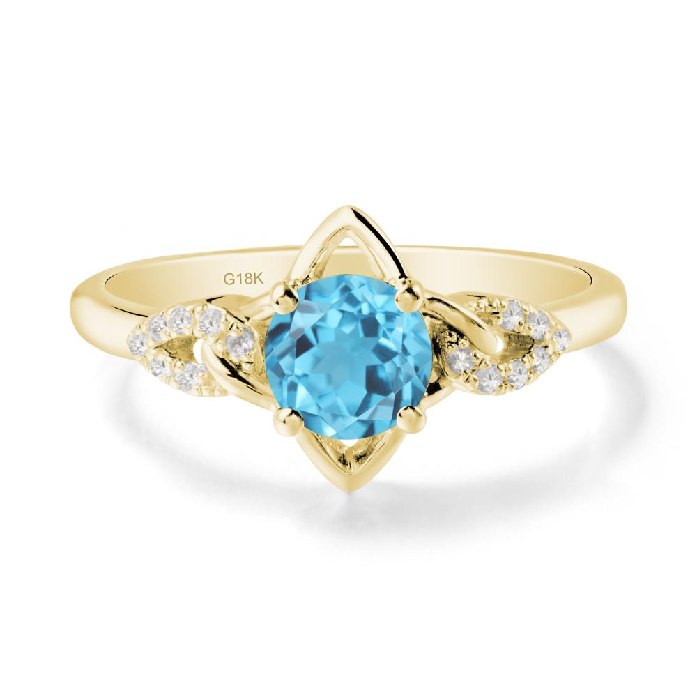 Floral Inspired Swiss Blue Topaz Ring with Leaves - LUO Jewelry #metal_18k yellow gold