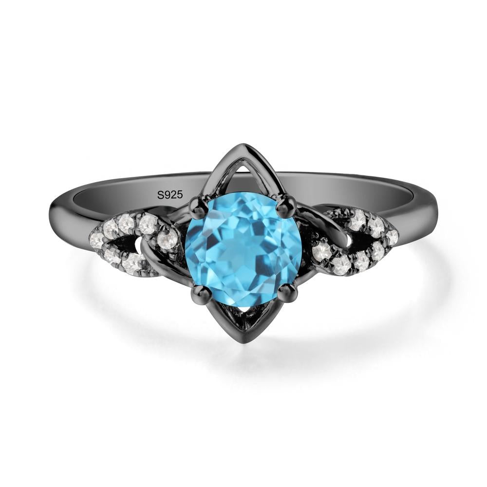 Floral Inspired Swiss Blue Topaz Ring with Leaves - LUO Jewelry #metal_black finish sterling silver