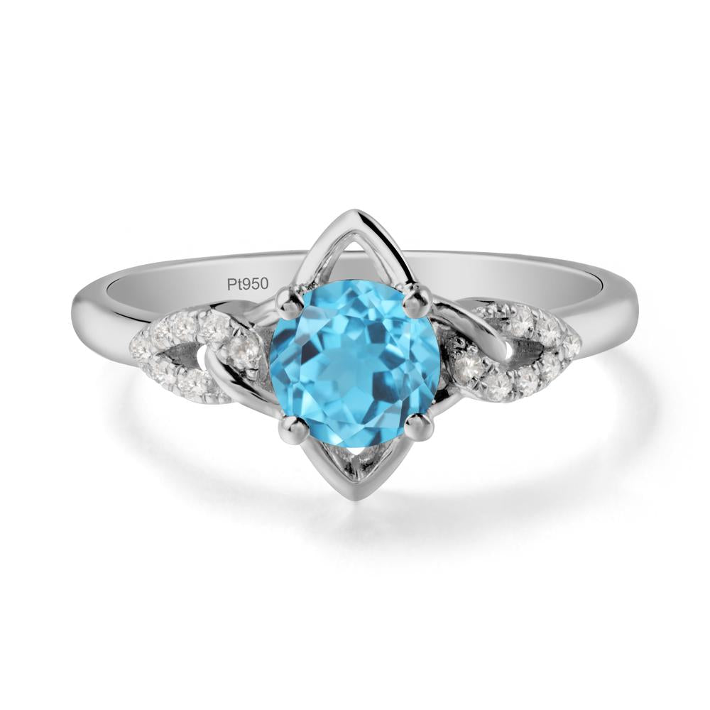 Floral Inspired Swiss Blue Topaz Ring with Leaves - LUO Jewelry #metal_platinum