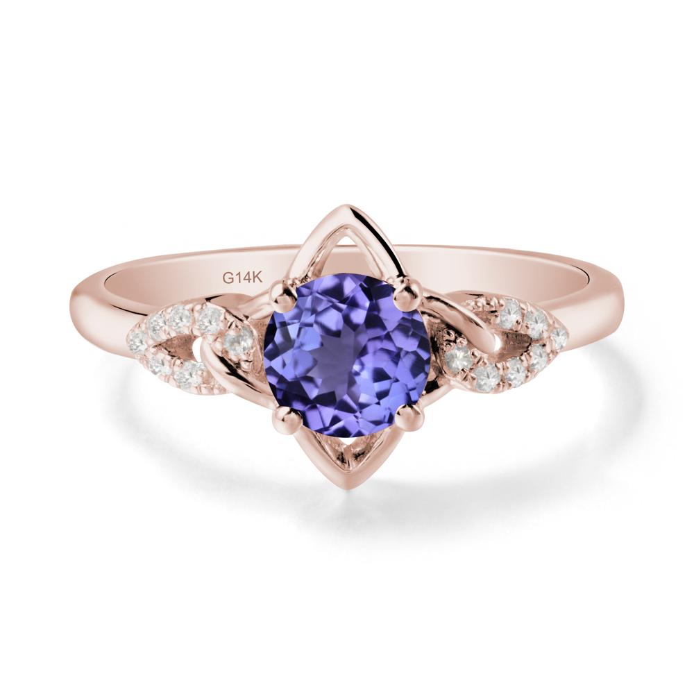 Round Tanzanite Ring with Geometric Line - LUO Jewelry #metal_14k rose gold