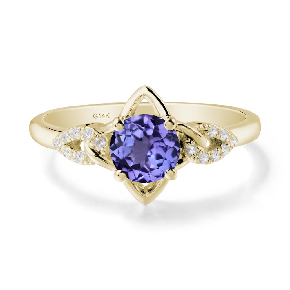 Round Tanzanite Ring with Geometric Line - LUO Jewelry #metal_14k yellow gold