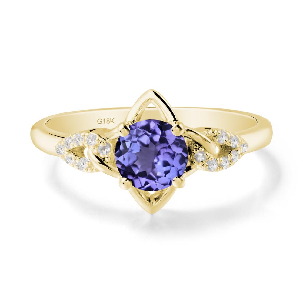 Round Tanzanite Ring with Geometric Line - LUO Jewelry #metal_18k yellow gold