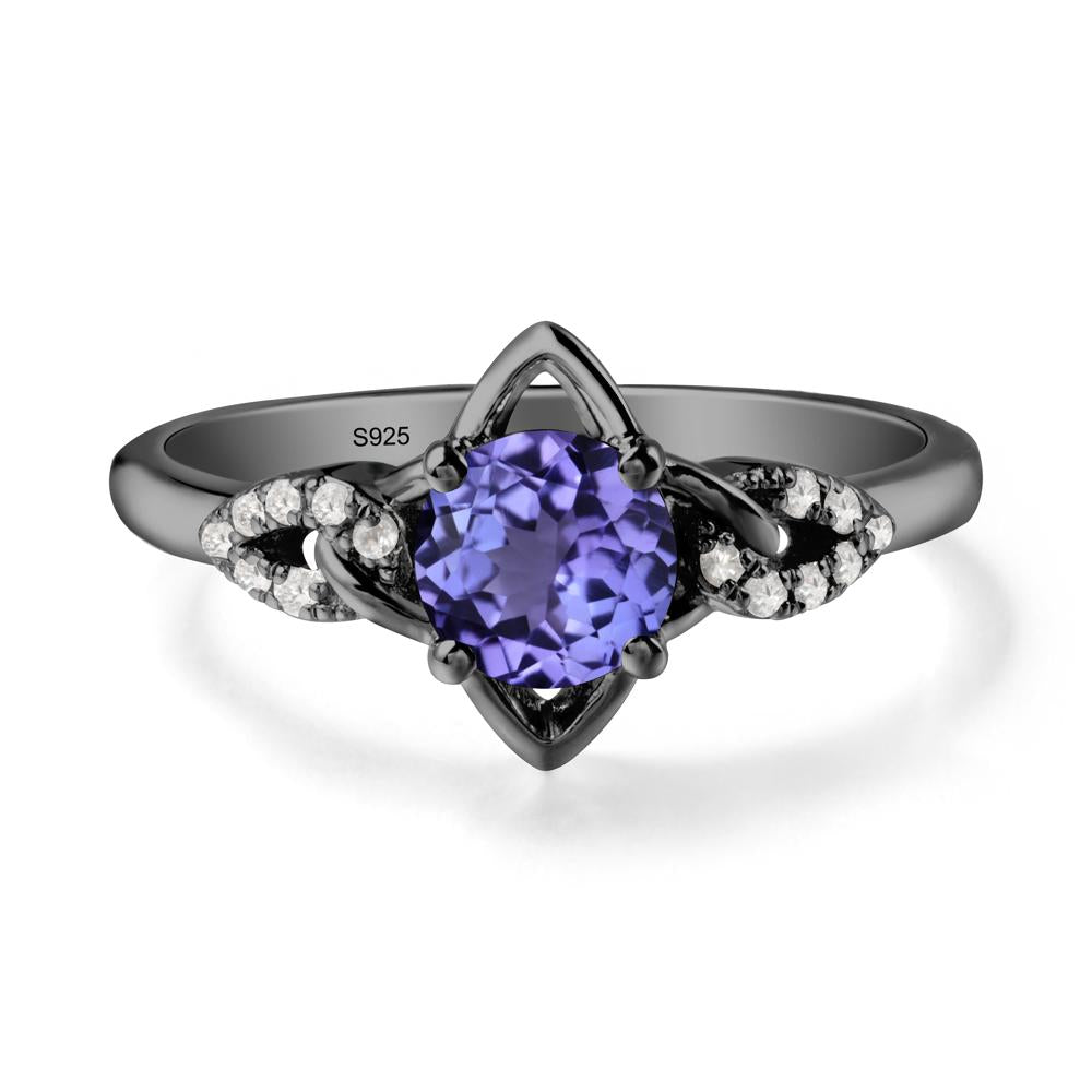 Round Tanzanite Ring with Geometric Line - LUO Jewelry #metal_black finish sterling silver