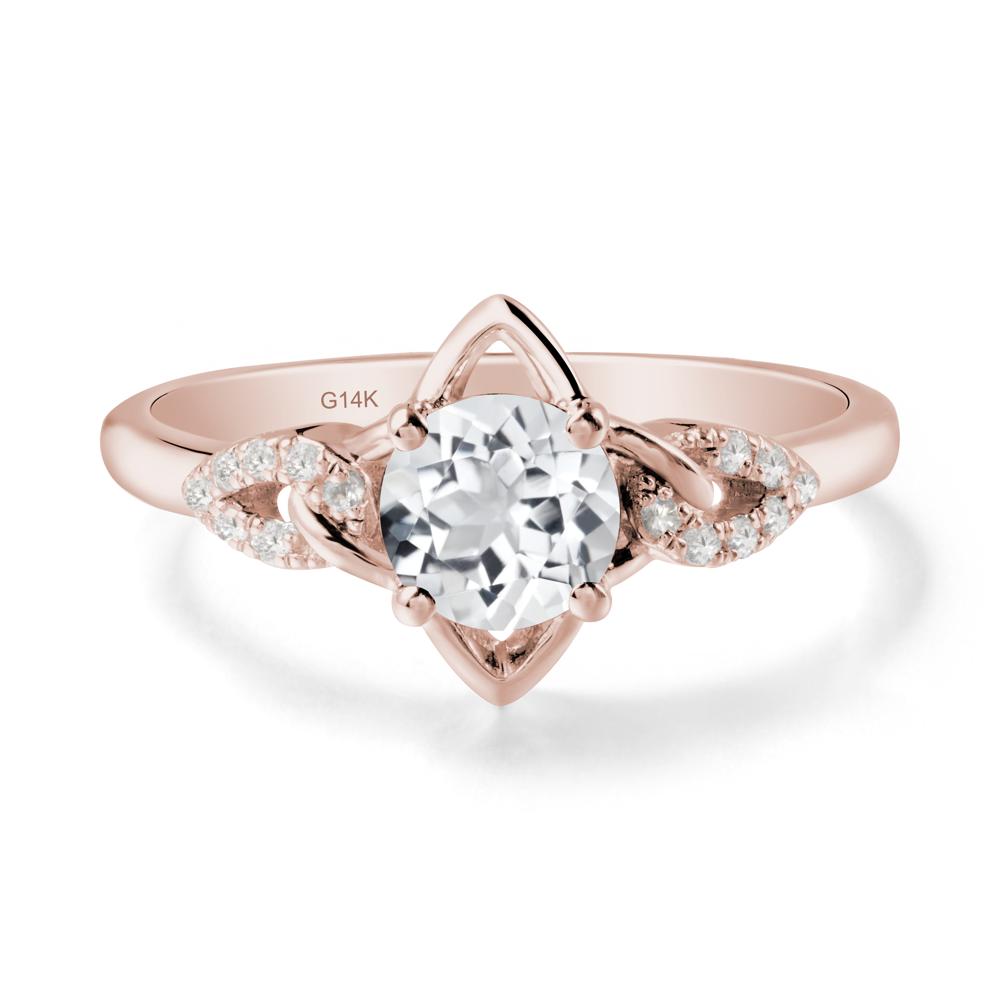 Floral Inspired White Topaz Ring with Leaves - LUO Jewelry #metal_14k rose gold