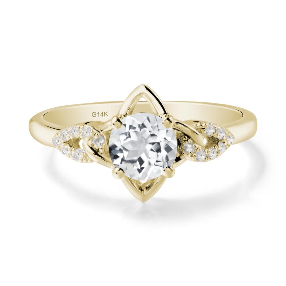 Floral Inspired White Topaz Ring with Leaves - LUO Jewelry #metal_14k yellow gold