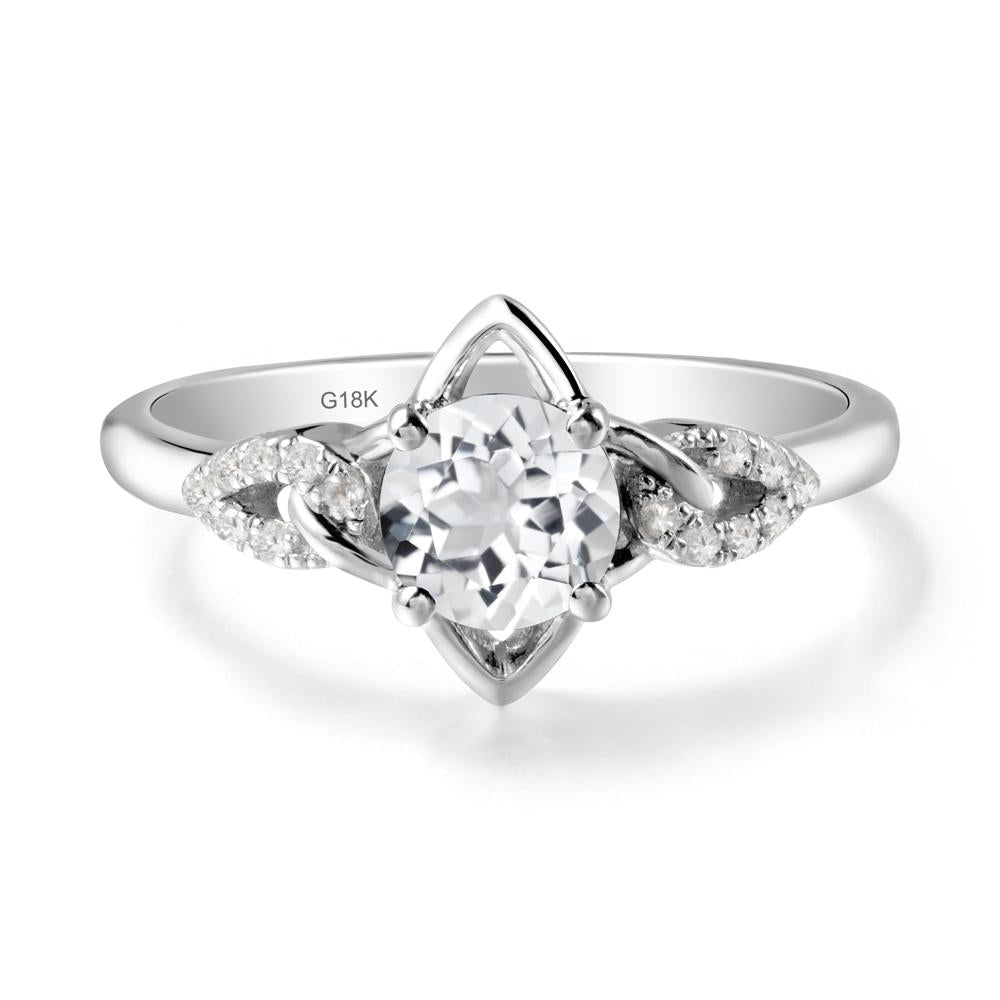 Floral Inspired White Topaz Ring with Leaves - LUO Jewelry #metal_18k white gold