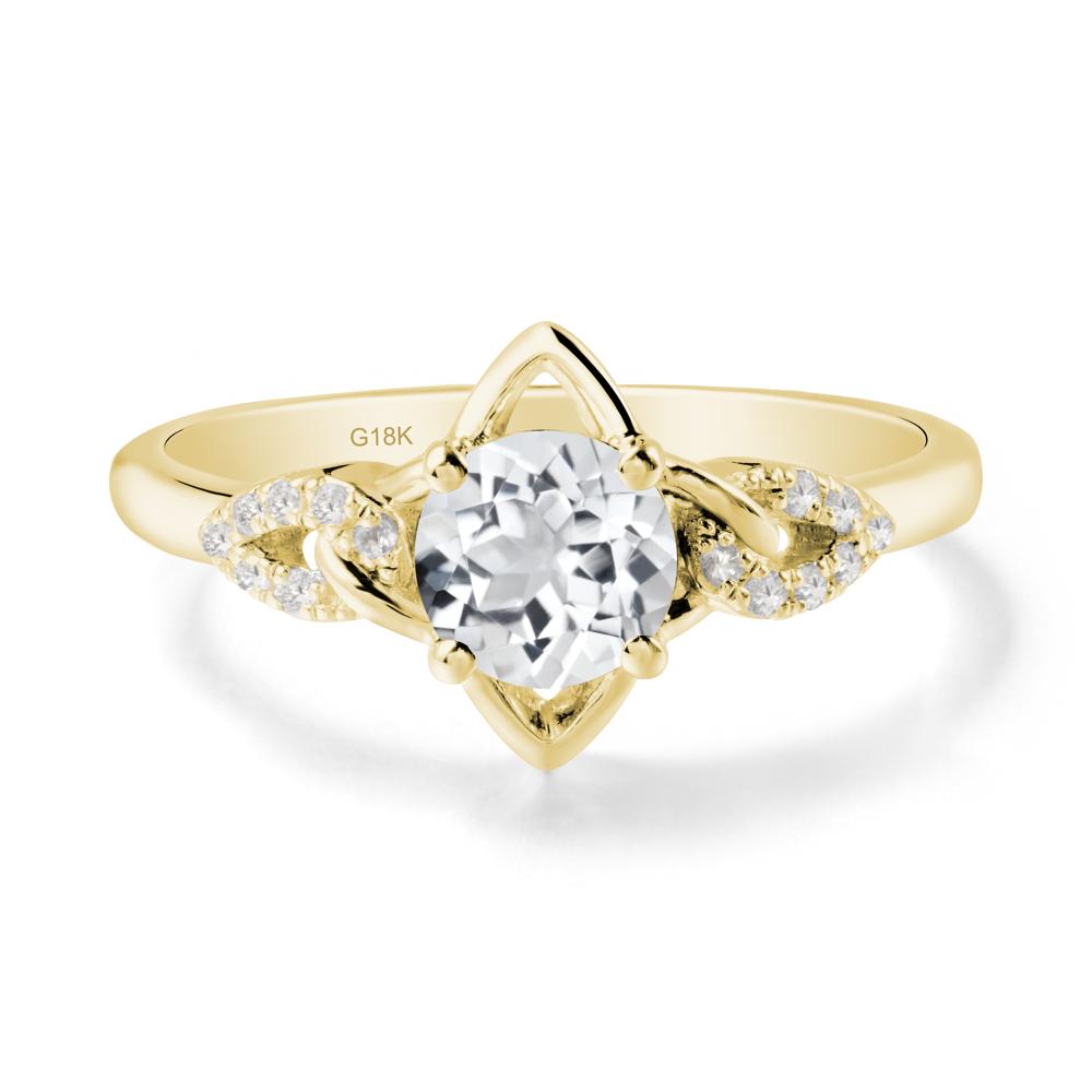 Floral Inspired White Topaz Ring with Leaves - LUO Jewelry #metal_18k yellow gold