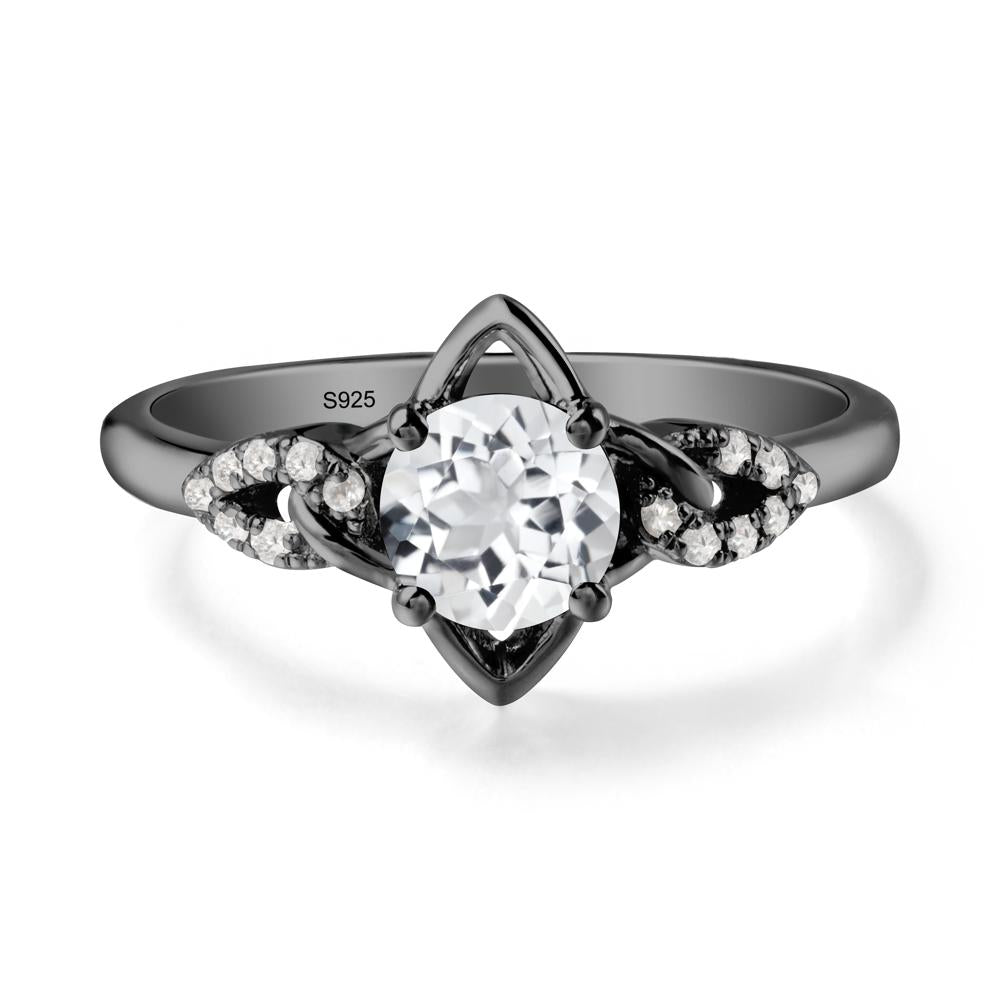 Floral Inspired White Topaz Ring with Leaves - LUO Jewelry #metal_black finish sterling silver