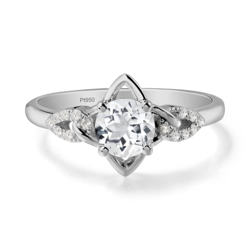 Floral Inspired White Topaz Ring with Leaves - LUO Jewelry #metal_platinum
